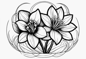 Black line work, delicate, small narcissus flower with stem, add cursive uppercase I, finger tattoo tattoo idea