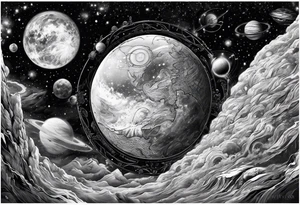 Spartan, outer space, Einstein, physics, writing, sleeve tattoo tattoo idea