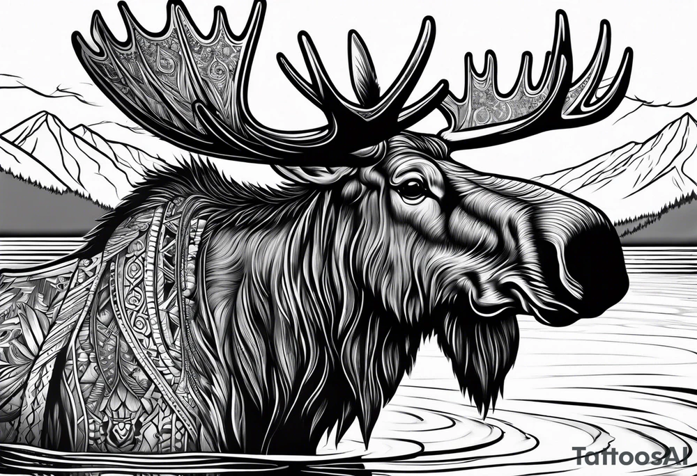 Native Moose Drinking At Lake tattoo idea