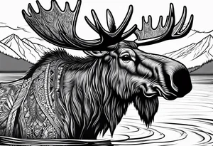 Native Moose Drinking At Lake tattoo idea