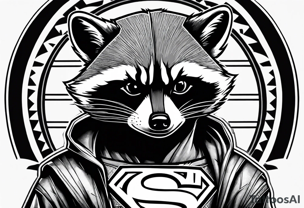 raccoon wearing a Superman hoodie tattoo idea