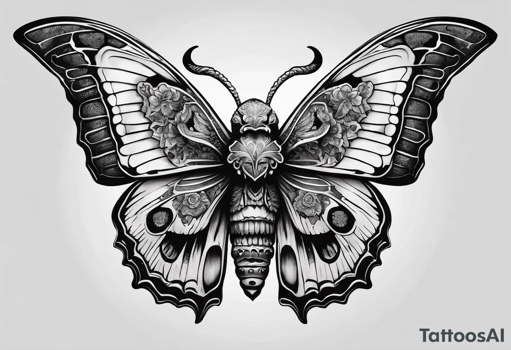 Butterfly to encorperate a skull and a rams head like a death moth tattoo idea
