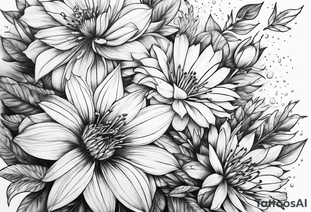 Lightning rain into flowers tattoo idea