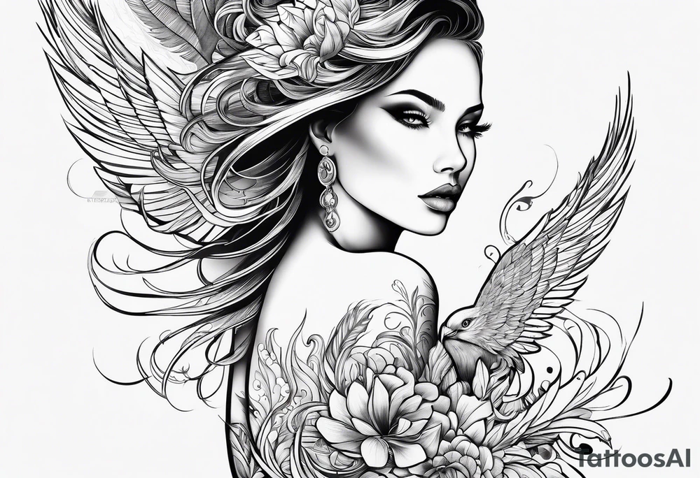femme nu avec un tatou de phoenix tattoo idea