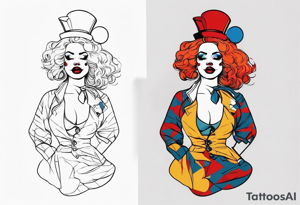 female pin up clown full body tattoo idea
