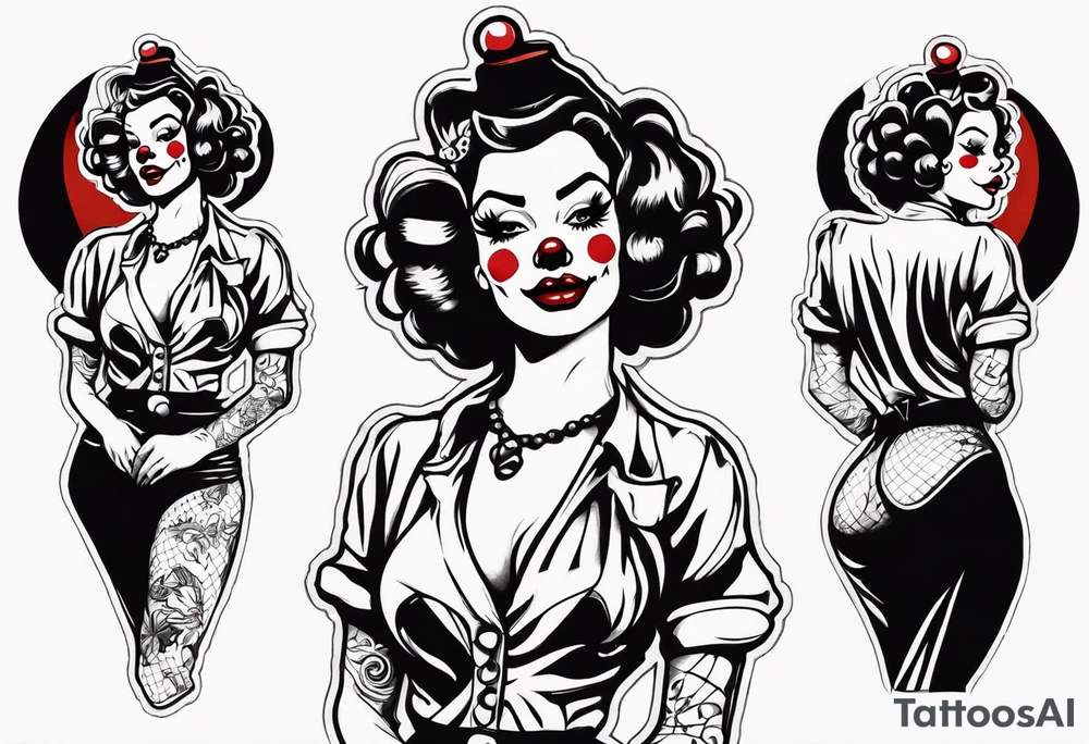female pin up clown full body tattoo idea