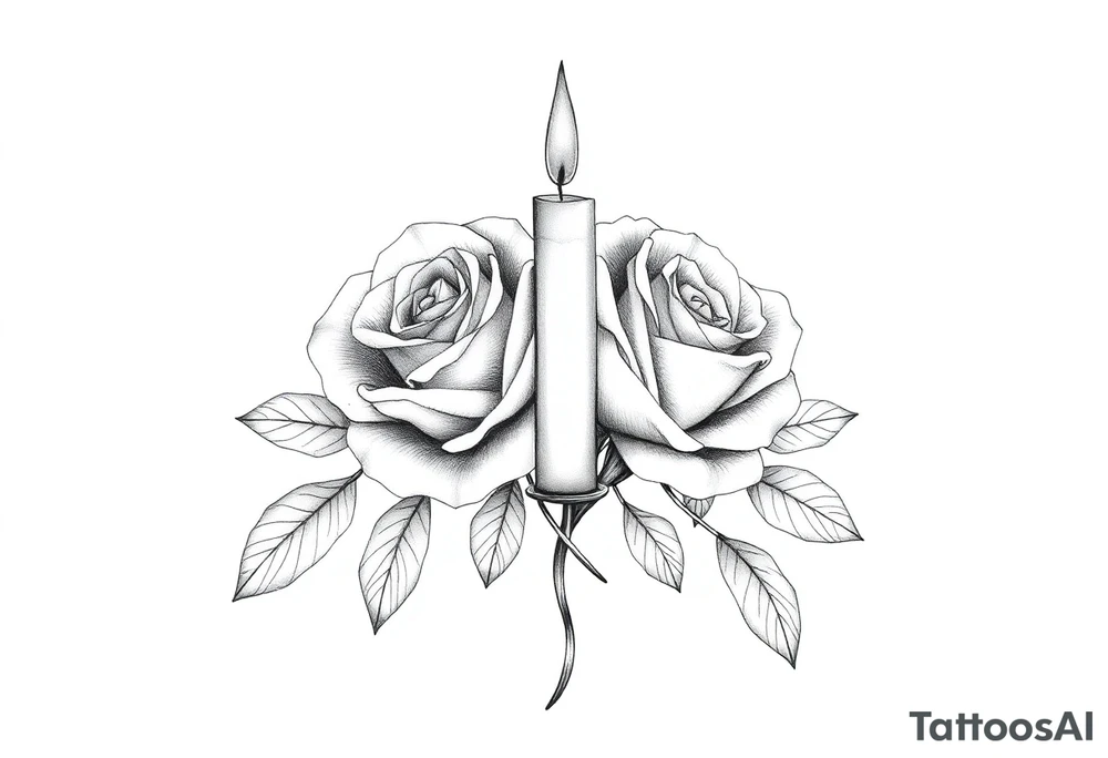 blue,Passed love one, two roses, two candles, hearts tattoo idea