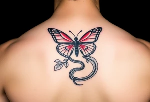 Red Butterfly with leafs and a snake tattoo idea