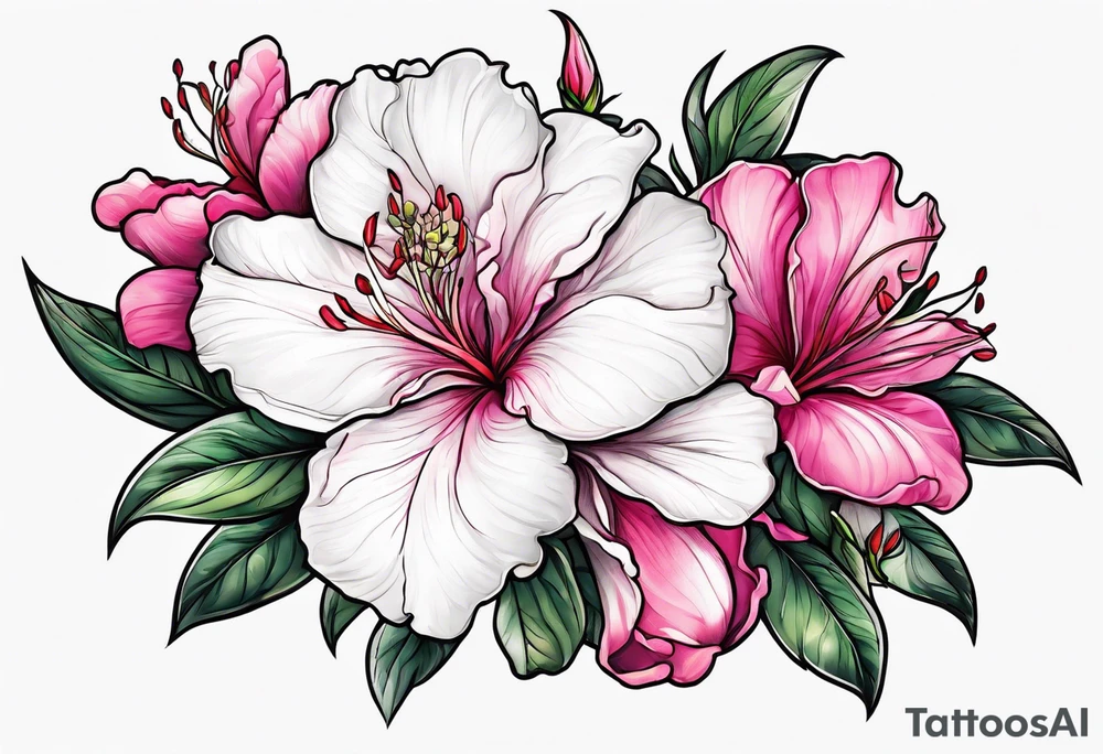 2 azalea flowers with branch tattoo idea