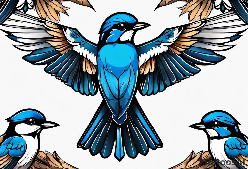 Swallow birds and blue jays flying tattoo idea