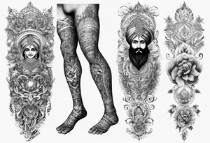 Full Leg sleeve tattoo representing Punjabi values tattoo idea