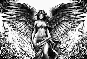 Angel with gothic wings. One side of angle represents darkness and the second of the angle represents light tattoo idea