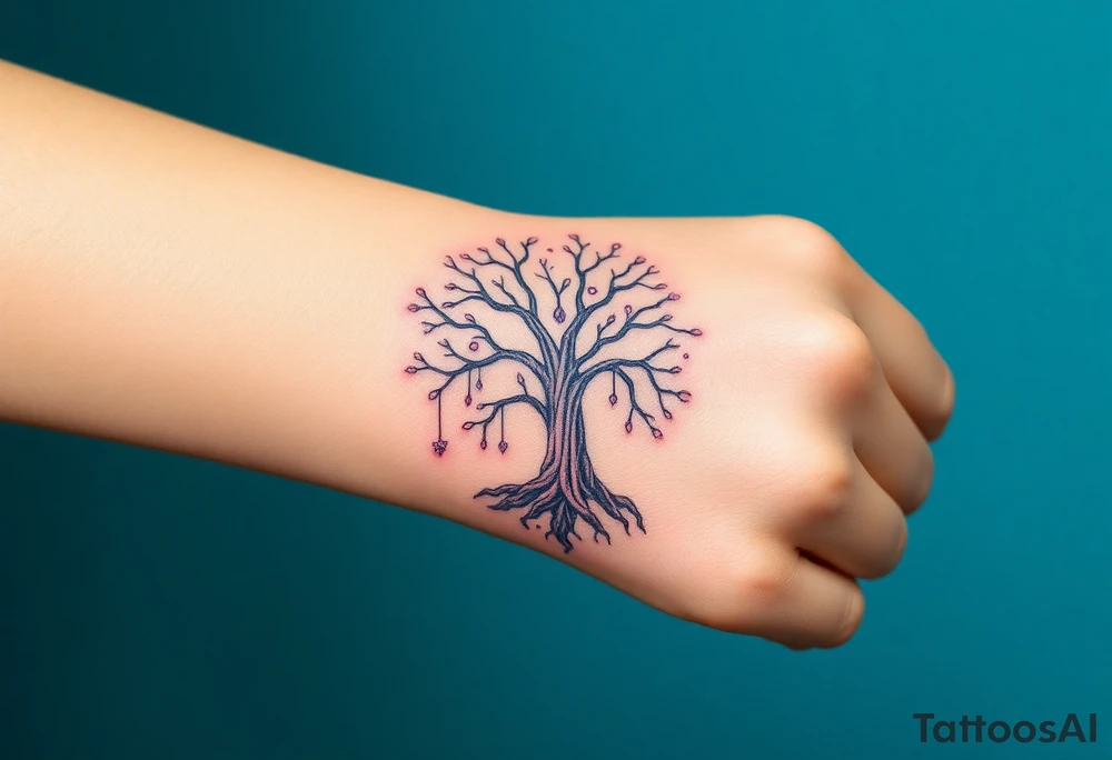 mystical tree of life with cosmic roots and celestial branches tattoo idea