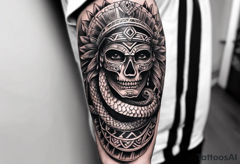 aztec snake sleeve tattoo idea