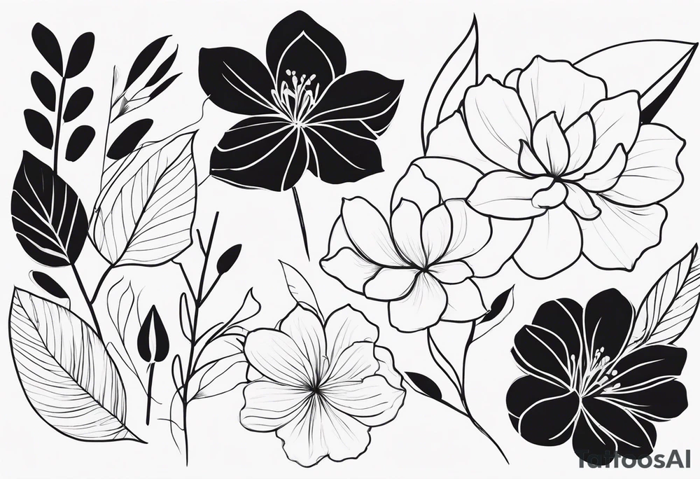 floral and elegant. line work connected tattoo idea