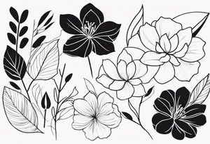 floral and elegant. line work connected tattoo idea