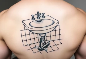bathroom sink on tile floor with lily coming up out of the floor tattoo idea