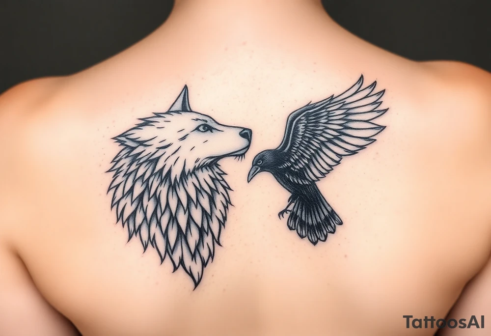 Wolf and raven tattoo idea