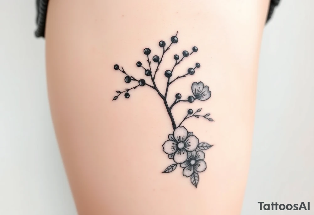 rowan tree tattoo with berries and large florals tattoo idea