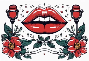 lips singing old school vintage traditional
flowers around and mouth next to microphone tattoo idea