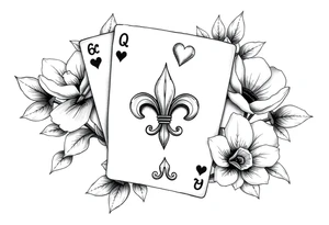 6 of hearts card with fleur de lis as the hearts and magnolias in the background tattoo idea