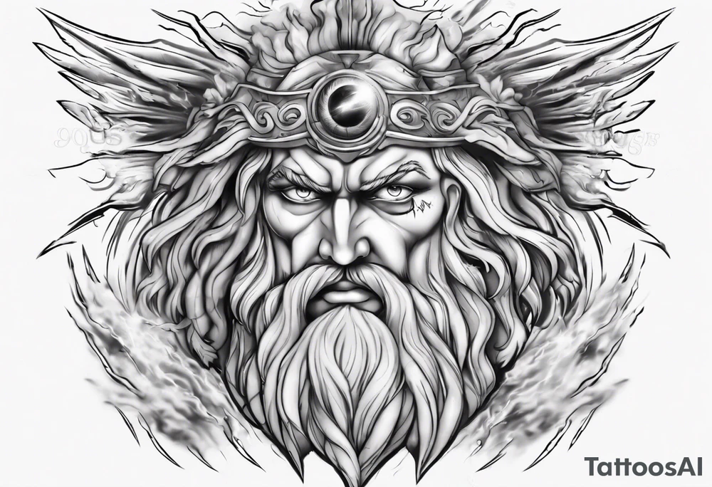 zeus with lightnings coming out of the eyes tattoo idea