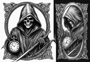 Grim reaper with a pocket watch and scythe tattoo idea