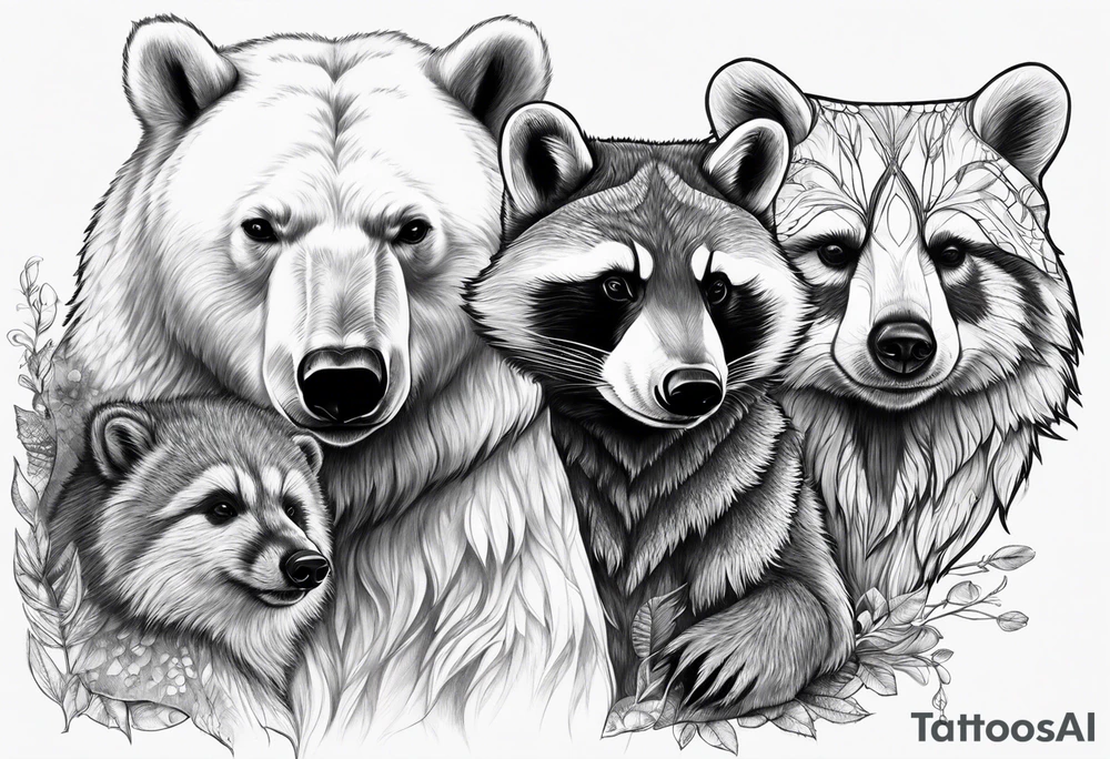 polar bear and raccoon tattoo idea