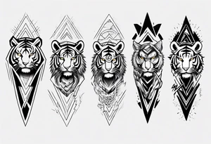 tiger warrior with lightning and the sun for a forearm sleeve tattoo idea