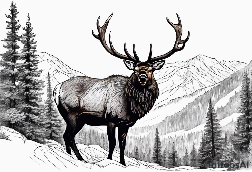 elk mountain forest tattoo idea