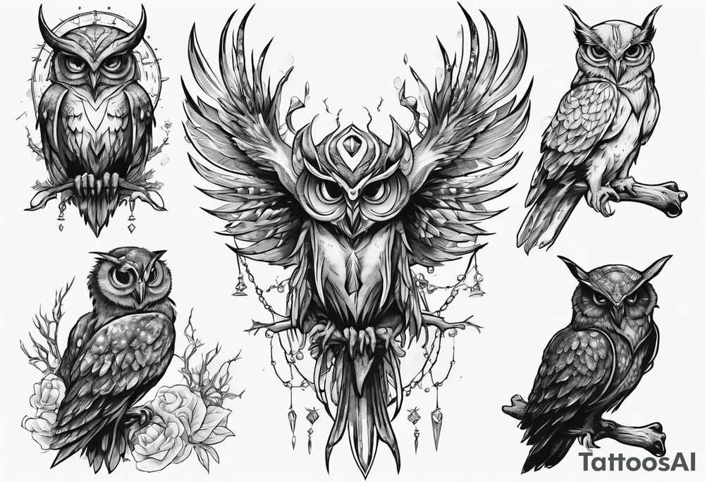 The Demon Owl Stolas, a Prince of Hell who is obsessed with gems, knowledge of astrology and poisonous plants. tattoo idea
