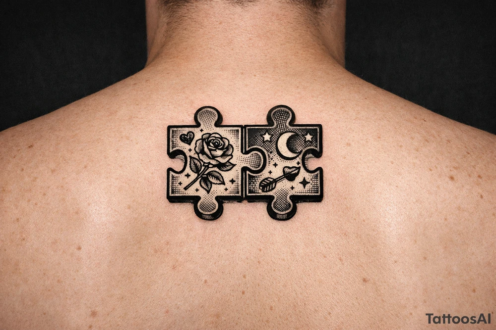Two puzzle pieces that would only fit together with only the two to make one for two lovers tattoo idea