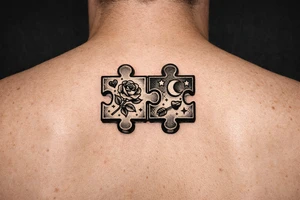 Two puzzle pieces that would only fit together with only the two to make one for two lovers tattoo idea