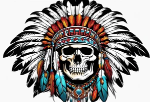 Native American bonnet war chief skull tattoo idea