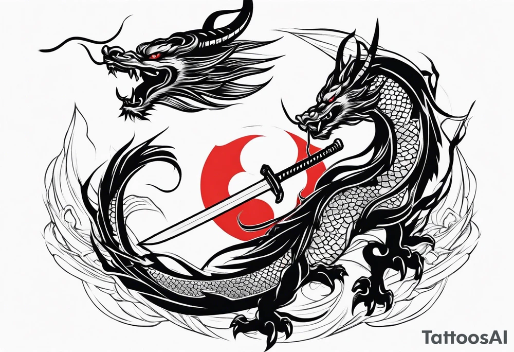 Japanese Dragon with a katana sword tattoo idea
