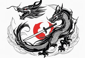 Japanese Dragon with a katana sword tattoo idea