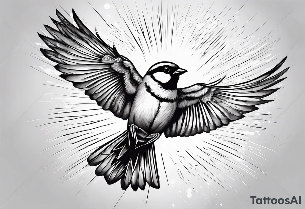 one flying 
sparrow, sunrays, tattoo idea