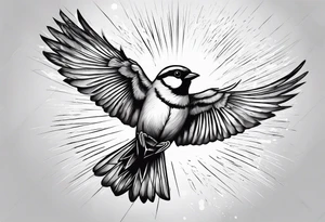 one flying 
sparrow, sunrays, tattoo idea