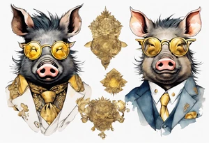 a wild boar wearing gold spectacles tattoo idea