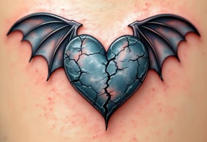 A heart with bat wings, cracked like old stone, symbolizing loneliness and independence. tattoo idea