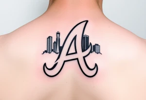 Atlanta Braves letter logo “A” overlapping a 3D Atlanta skyline behind the logo tattoo idea