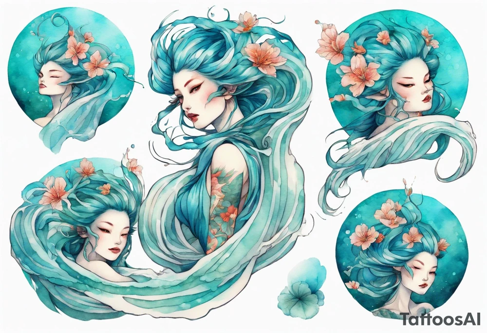 A beautiful undine with turquois scales. tattoo idea