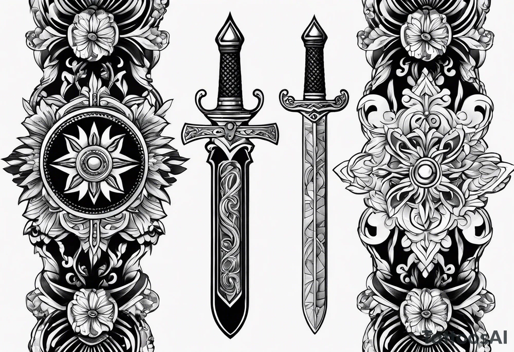 Hand holding dagger tattoo idea