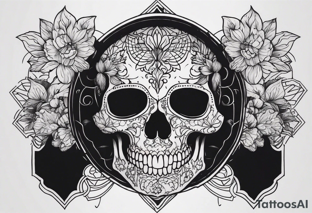 skull open in two half for reveal a girl tattoo idea