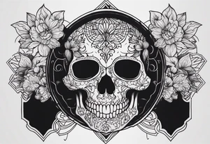 skull open in two half for reveal a girl tattoo idea
