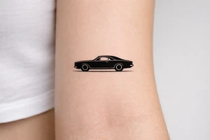 Blackwork silhouette of a vintage muscle car on forearm. tattoo idea