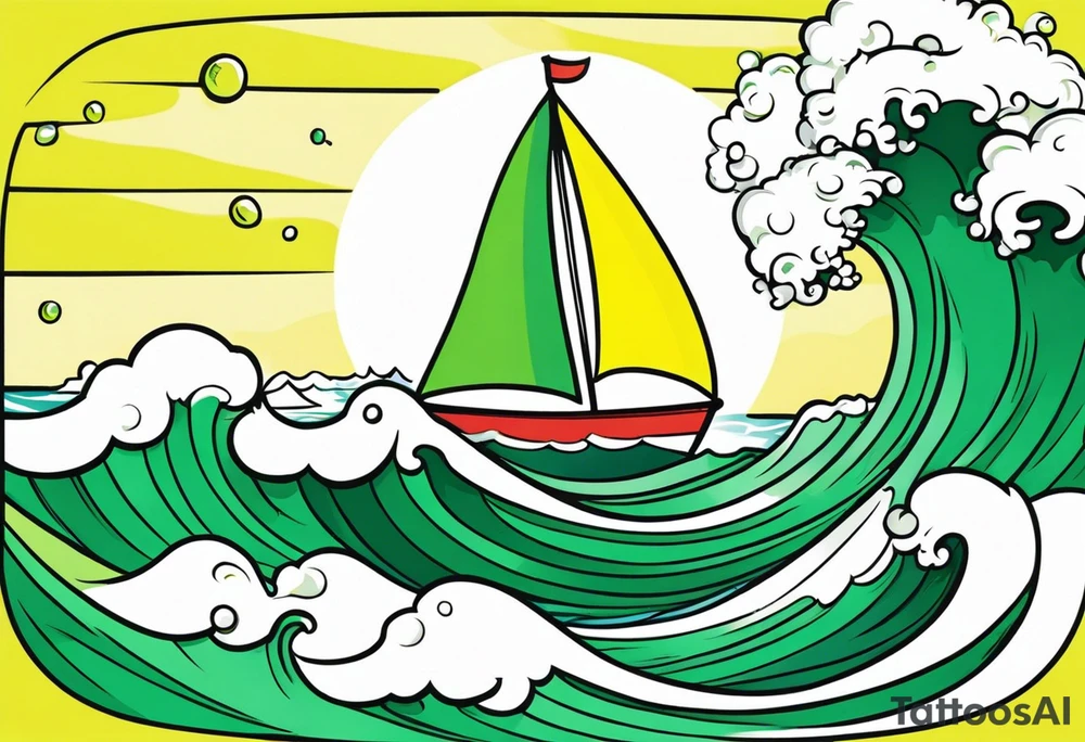 A lemon-Buoy with a green leaf-flag on waves tattoo idea