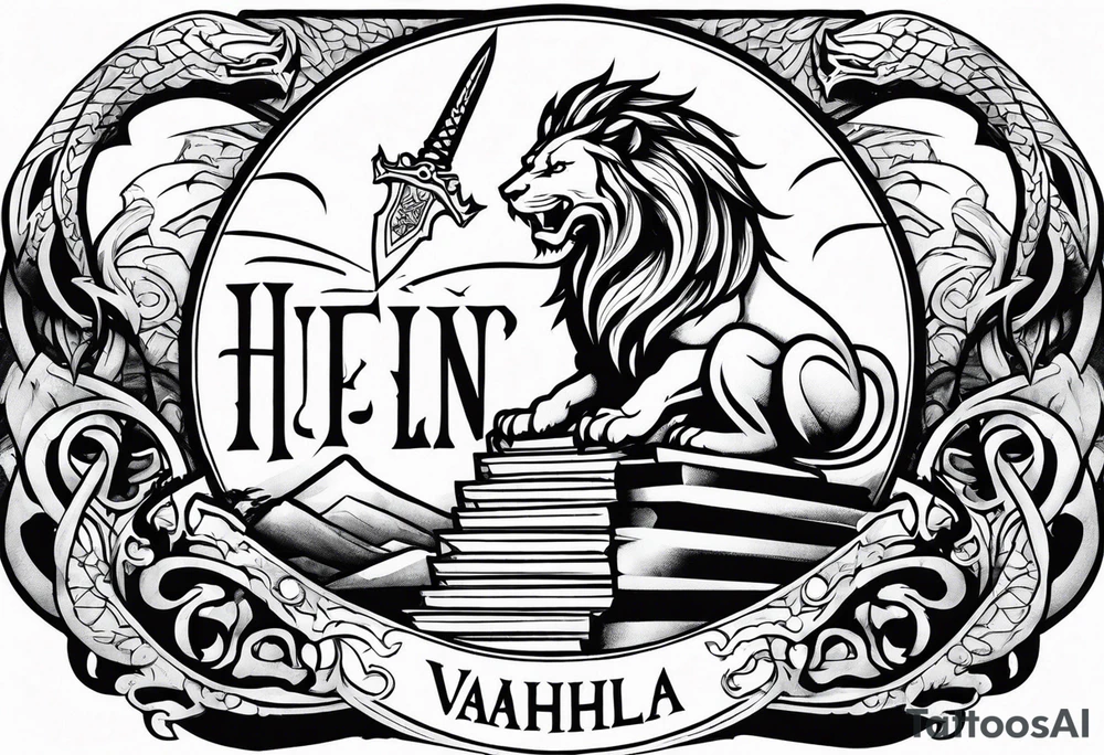 Valhalla lion sword stairs dragon tattoo idea