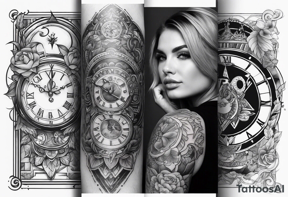 sleeve tattoo to contain the symbols family , love, health, time, money , happines tattoo idea