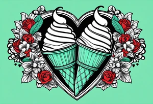 simple mint chocolate chip ice cream cone with small red heart on it somewhere. tattoo idea